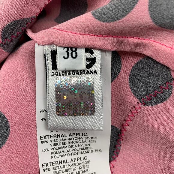 D&G by DOLCE & GABBANA Size 2 Fuchsia Black Silk Polka Dot Casual Top - Picture 5 of 6